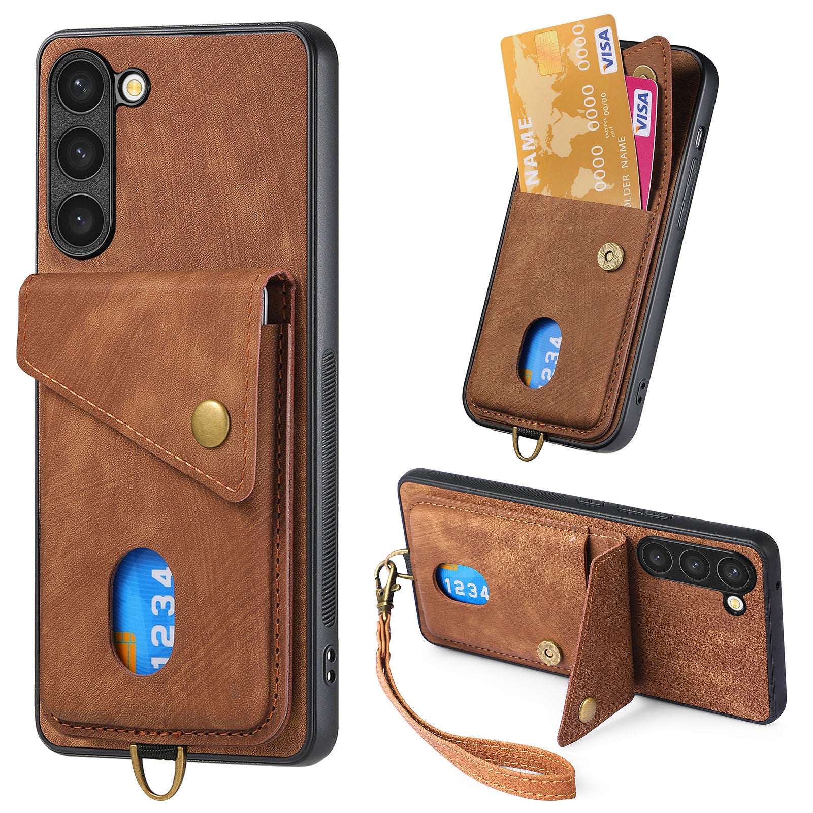 Leather Coated PC TPU Case for Samsung Galaxy S23 Card Holder Kickstand Phone Cover Leather Coated PC TPU Case for Samsung Galaxy S23 Card Holder Kickstand Phone Cover
